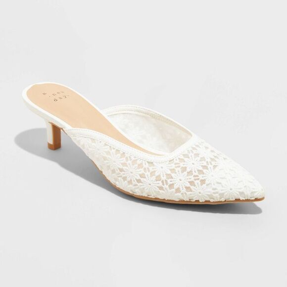 A New Day Shoes - A New Day - Women's Delilah Floral Embroidered Mule Heels - A  Off-White